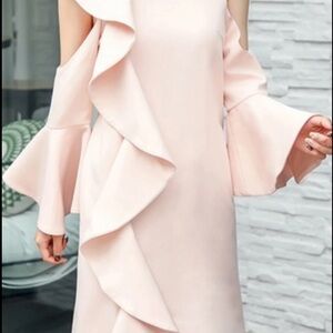 Chic Asymmetrical Blush Pink Ruffle Dress